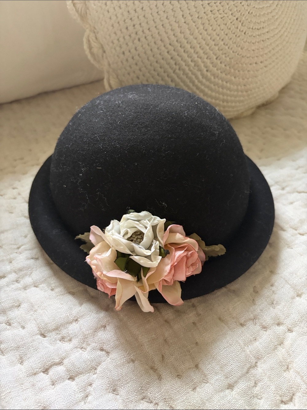 Vintage Wool Bowler Flower Hat